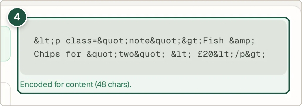 Encoded HTML entities for the sample text