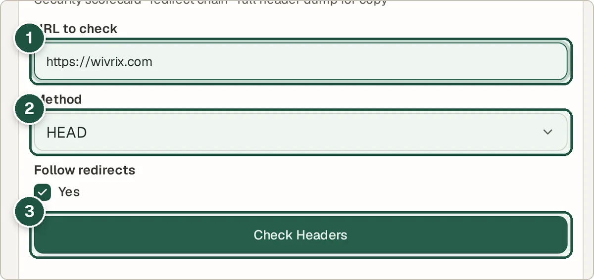 HTTP Headers Checker with https://wivrix.com entered