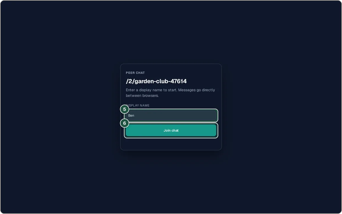 Peer Chat join screen asking the guest for a display name