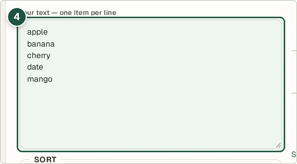 Cleaned and sorted list of fruit names in the Text Toolkit