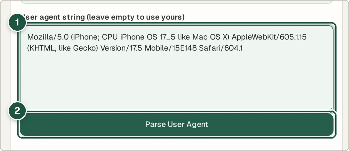 User Agent Parser with a browser user agent string pasted in